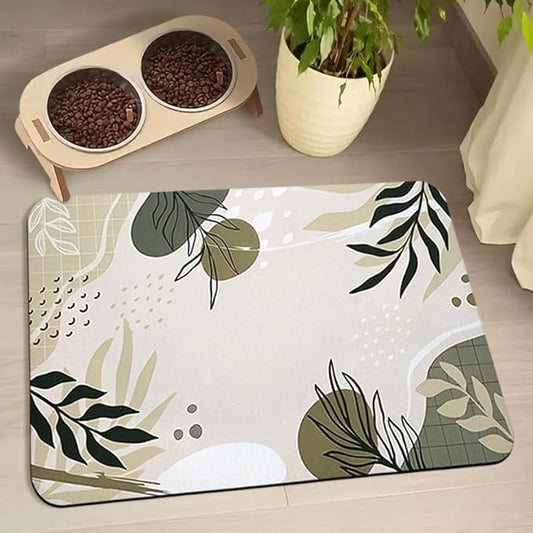 Bohemia Tropical Leaves Pet Feeding Mats - Waterproof, Absorbent Dog Cat Food and Water Bowl Mats - 17 * 30 inch