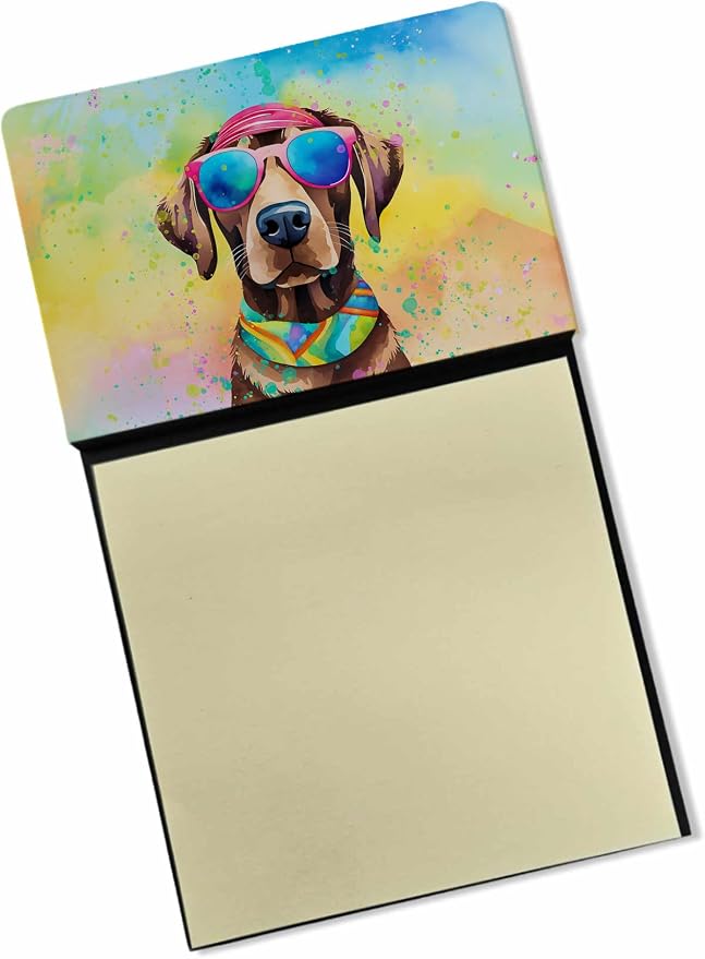 Caroline's Treasures Chocolate Labrador Hippie Dawg Sticky Note Holder Refillable Dispenser Self-Sticky Note Pads, Memo Pads Blank Desk Accessories