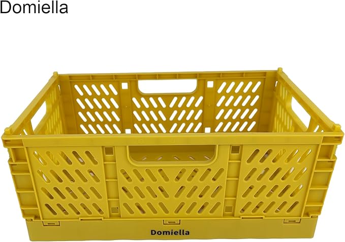2 Pack Stackable Storage Crates, Plastic Foldable Baskets Small Golden | Easy-carry handles, suitable for toys books groceries office supplies and household storage for home office shopping