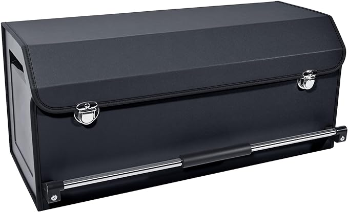Car Trunk Organizer Leather Car Storage Organizer with Lid Car Organizer | Suv Trunk Organizer with Sturdy Handle Car Cargo Storage Box for Minivan, Sedan, Jeep (Black, 27 x 11.4 x 12.2in)