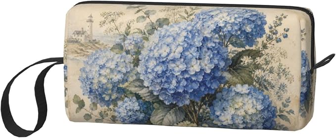 Blue Hydrangea Bloom Makeup Bag for Women | Small Travel Cosmetic Pouch with Zipper, Compact Makeup Organizer Bag for Purse, Toiletries, Skincare & Daily Essentials