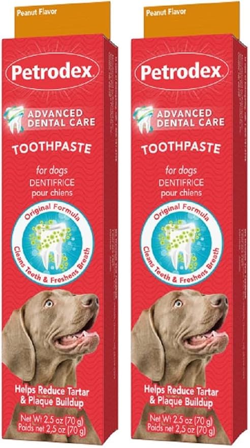 Petrodex Toothpaste for Dogs & Puppies, Cleans Teeth and Fights Bad Breath, Reduces Plaque and_Tartar Formation, Enzymatic Toothpaste, Peanut Flavor, 2.5oz (Pack of 2)
