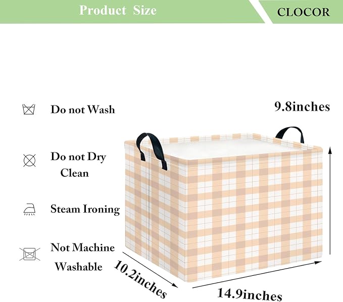 CLOCOR Rectangular Storage Basket,Collapsible Storage Bin,Waterproof Books Box (Yellow Grid)