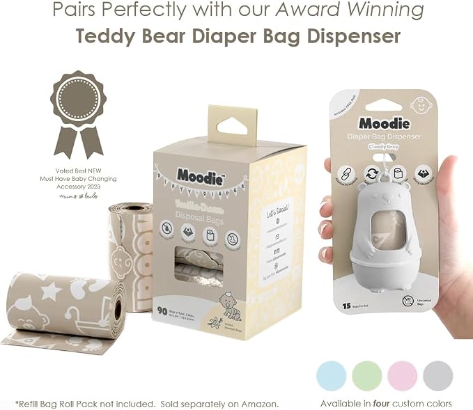 Diaper Disposal Bags (90 BAGS in TOTAL) | VANILLA SCENTED Baby Poop Baggies (6 Refill Rolls 9 x 13in) | Leak Proof Nappy Trash Bag for Quick Changes on the Go