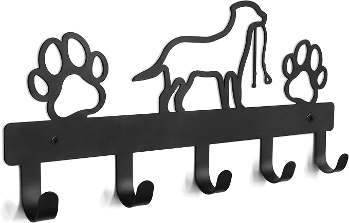 PET ARTIST Dog Leash Holder for Wall, Metal Dog Leash Hooks for Wall Decorative, Dog Leash Hanger Organizer Wall Mount with 5 Hooks, Dog Stuff Storage Organizer for Key Holder Dog Collar and Leash Set