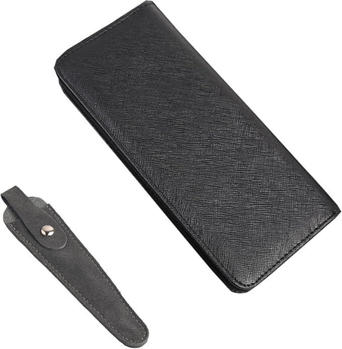 Haircutting Scissor Case with Zipper and A Leather Cover(Black+Gray) | Professional Salon Hair Scissors Storage , PU Leather Portable Safety Holster Organizer for Hairdressers Tools