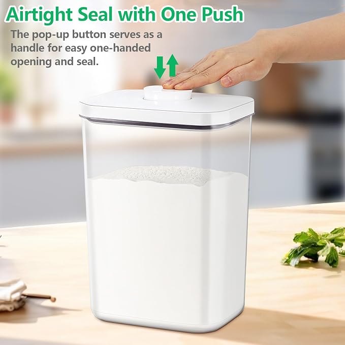 6 Qt Flour Sugar Storage Containers with Pop-up Lid Airtight 11 Lb Rice Bin | Crystal-Clear Plastic Dry Food Containers Tall and Slim BPA Free Pet Food Holder for Kitchen Pantry Organization