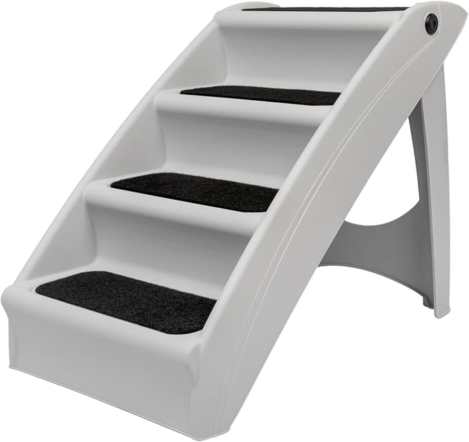 PetSafe CozyUp Folding Dog Stairs, Portable Indoor/Outdoor Pet Steps for Bed, Couch & Car, Grey, 25 Inch | Portable & Foldable 4-Step Stairs, Non-Skid Feet, Side Rails, Dog Steps for Bed, for Dogs up to 200 Lb