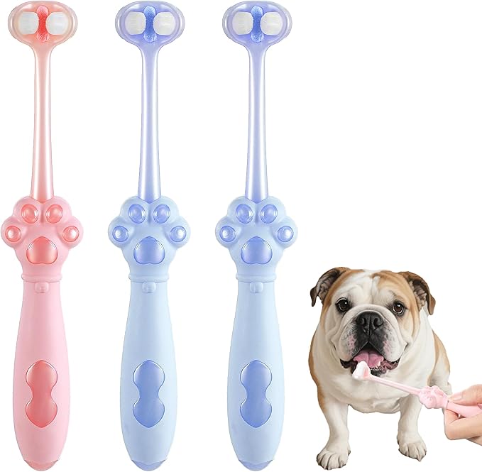 3 Pcs Three Sided Dog Toothbrush Pet Toothbrush Multi-Angle Dental Cleaning Brushes Easy Teeth Cleaning for Oral Health Medium and Small Dogs Cat