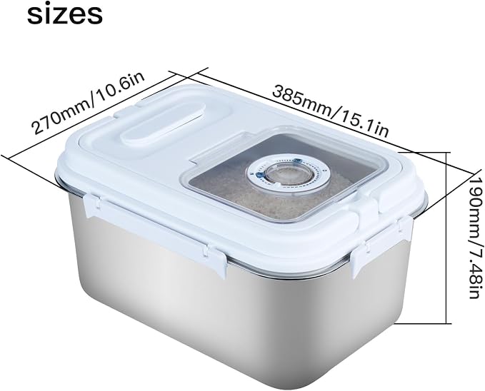 RUIAN 10L Airtight Pet Food Storage Container Stainless Steel with Scoop | - Translucent Moisture-Proof Plastic Bin for Dry Food, Cat/Dog Treats, Grains - Seal Locking Lid Keep Fresh (JC366-2)