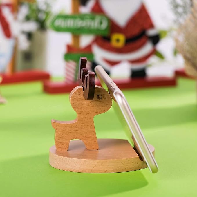 Cell Phone Tablet Wood Stand Dock Holder Cradle Mount Organizer Charger Station NightStand Table Desk Room Office School Kitchen Non-Slip Wooden (Deer)