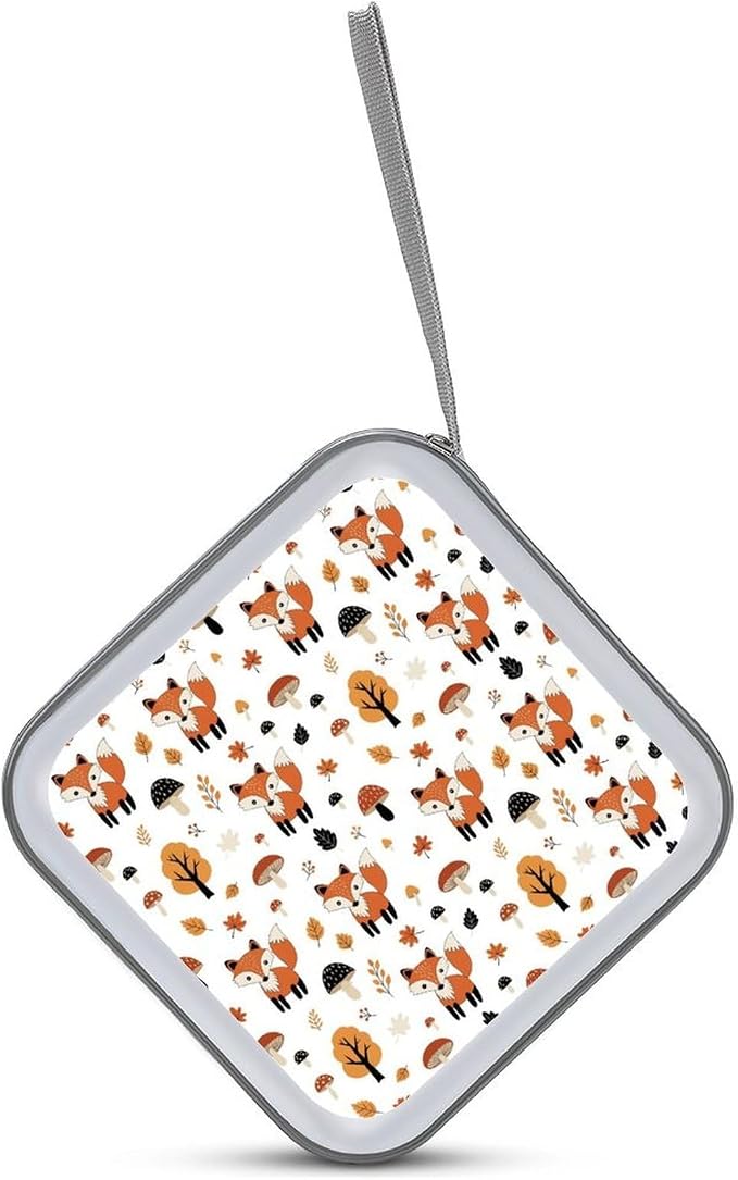Protective 40-Disc CD/DVD Wallet Cute Fox Fall Mushrooms, Hard Plastic Storage Binder with Handle, Portable Organizer for Car Office Travel