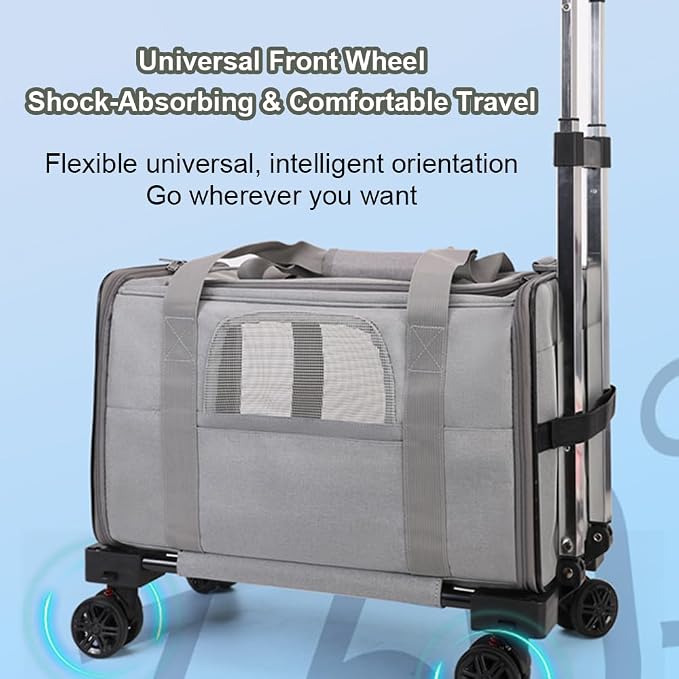 Pet Trolley Bag, Portable Rolling Carrier for Small Dogs Cats with Telescopic Handle 360 Degree Wheels Adjustable Shoulder Strap and Mesh Windows (B)