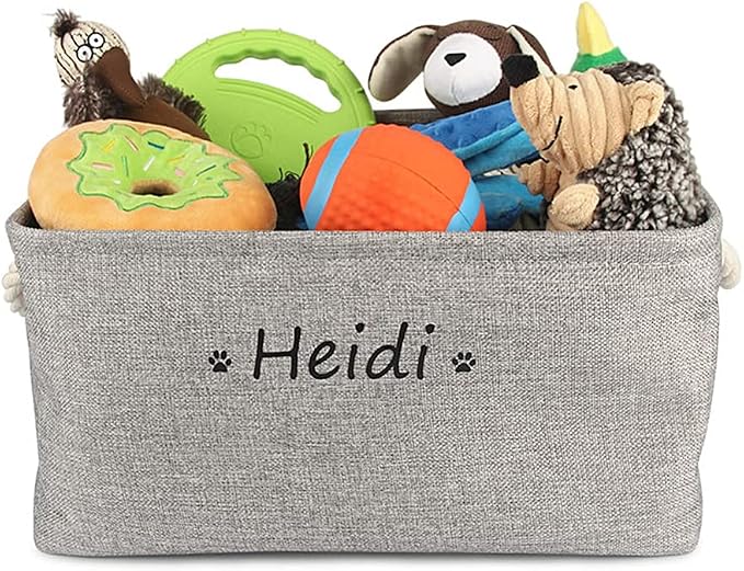 Dog Toy Storage Basket Bin with Personalized Pet's Name - Collapsible Rectangular Storage Box Chest Organizer for Dog Toys,Dog Coats,Dog Clothing,Dog Apparel & Accessories (Gray, S)