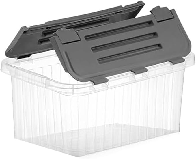 Superio Clear Storage Box with Lid, Plastic Container Bin for Organizing, Stackable Crate, BPA Free, Non Toxic, Odor Free, Organizers, 19 Quart (Bin with Hinged Lids, 17"x11.65"x8.75)