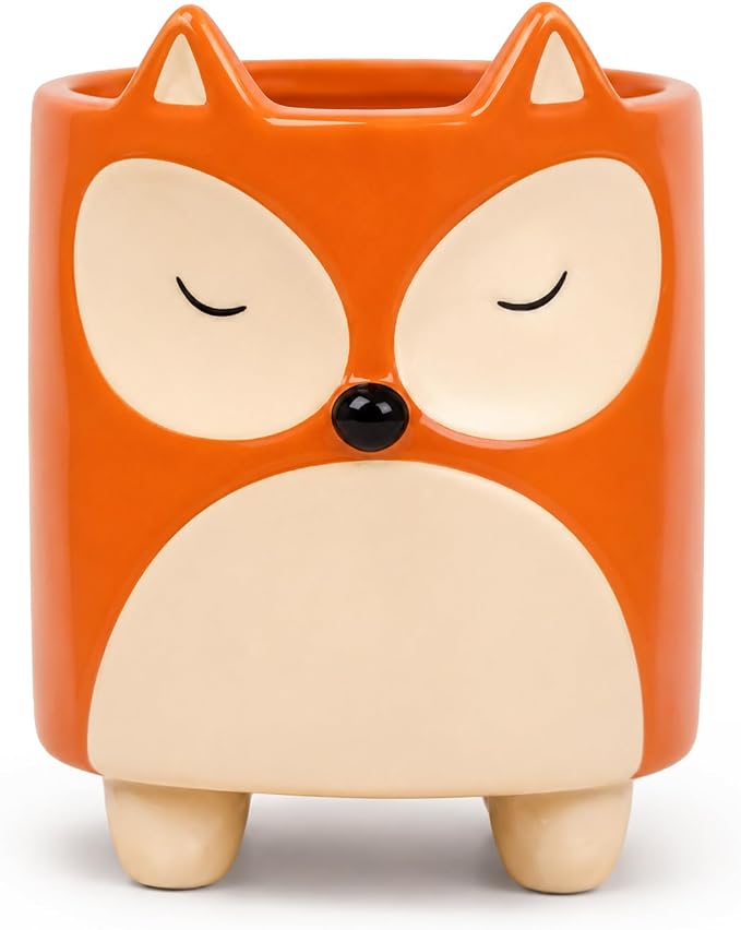 Ceramic Fox Shaped Pen Pencil Holder for Desk Decoration Accessories Fox Decor Makeup Brush Pen Cups Office School Ideal Gifts for Women, Mom or Birthdays