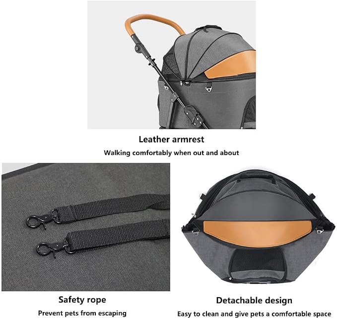 Pet Stroller Strolling Cart for Small Dogs Folding 3 in 1 Stroller for Cats 3 Wheels Travel Waterproof Puppy Strollers