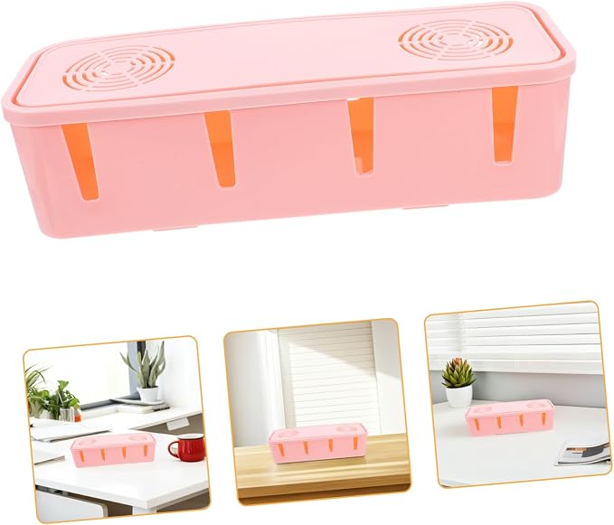 Veemoon Plug Socket Storage Box Pink Cable Organizer for Power Strips Adapters Chargers Easy to Conceal Cords Protects from Water Pets Lightweight and Static Design