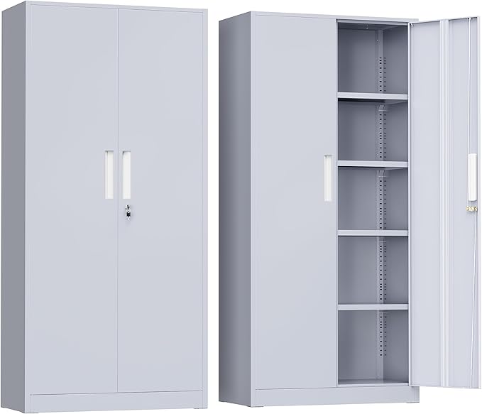 Greenvelly Metal Storage Cabinet, 72" Tall Locking Steel Storage Cabinet with 2 Doors and 4 Adjustable Shelves, Metal File Cabinet for Home Office, Garage, Warehouse, Classroom(Dark Grey)