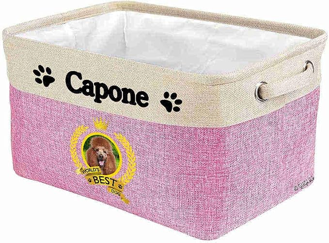 Custom Name Collapsible Dog Toy Storage Basket Bin World's Best Dog Red Standard Poodle Foldable Pet Toy Box Closet Shelf Baskets Organizer for Bedroom Home Dog Cat with Handles Pink