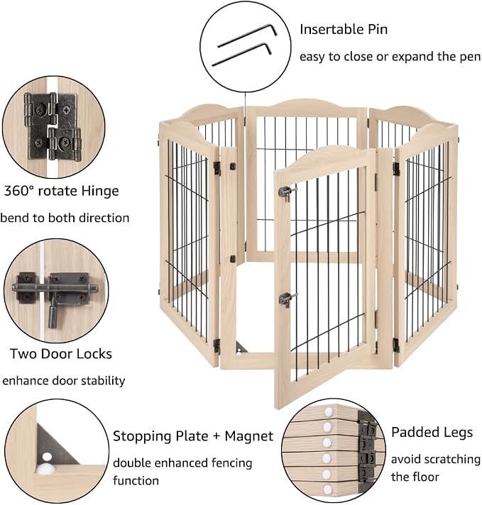 unipaws 132" Extra Wide Dog Gate and Pet Playpen with Walk Through Door