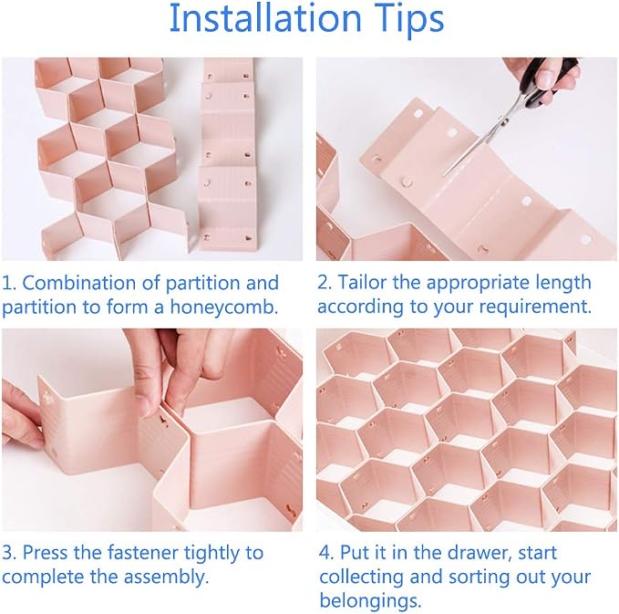 Drawer Divider Organizer Adjustable DIY Grid Honeycomb Drawer Divider for Underwear Belt Scarf Socks Gray