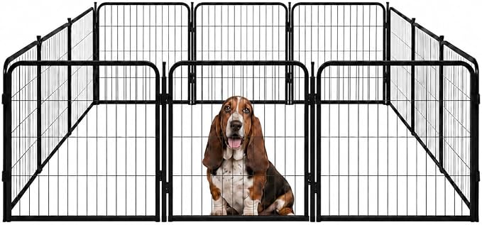 Outdoor Dog Playpen - 24 inch, 12 Panels for Small and Puppy Size Dogs - Heavy Duty Metal Pet Fence with Black Anti-Rust Coating - Portable Exercise Play Pen for RV, Camping, and Yard