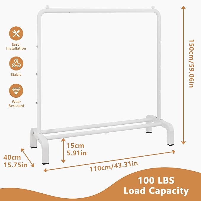 Metal Clothing Rack, 43.3 Inches Clothes Garment Coat Rack with Bottom Shelf for Hanging Skirts, Shirts, Sweaters, White | Metal 43.3 Inches Garment Rack Clothing Clothes Rack with Bottom Shelf for Hanging Clothes Coats Skirts Shirts Sweaters White