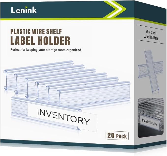 20Pcs Wire Shelf Label Holders,Plastic Wire Rack Label Holder Compatible with Metro and Nexel 1-1/4in Shelves,Label Area 6in Lx1.25in H (Label Paper Not Included)