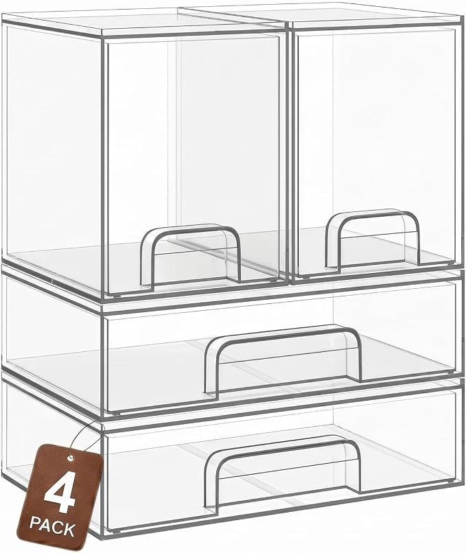 Clear Stackable Storage Drawers, Baby Bottle Organizer, Easily-Access Makeup Organizer, Durable Containers for Bathroom Countertop, Cabinet, Pantry and Medicine Organization