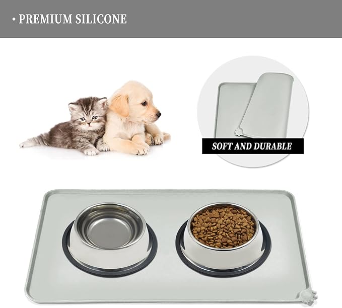 Reopet Waterproof Pet Feeding Mat, Non-Slip Silicone Placemats for Dog Cat Food and Water Bowl, High Raised Edges to Prevent Spills and Protect Floors