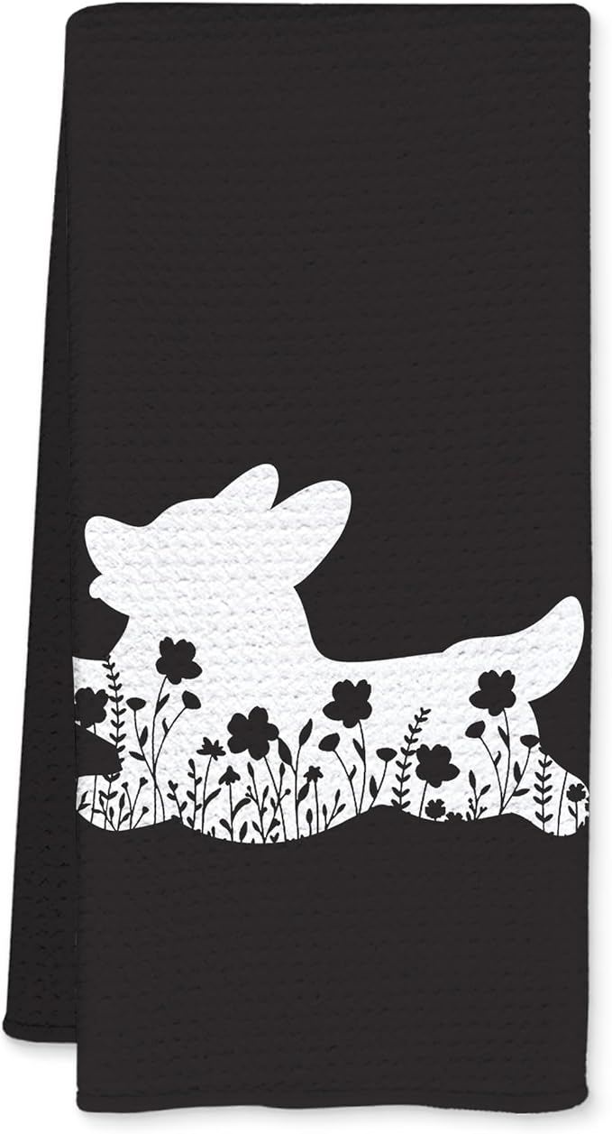 Corgi Gifts Kitchen Towels, Floral Corgis Dog Dish Towels for Kitchen Drying, Corgis Gifts for Corgi Lovers Hand Towels for Bathroom, Dog Bathroom Kitchen Decor, 16x24 Inch