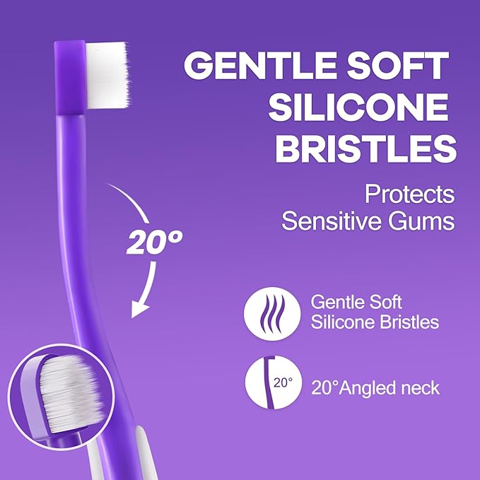 Zero-Pressure Comfort Pet Toothbrush – Ultra-Soft PBT Bristles & Hygienic Standing Base – 20° Ergonomic Grip Safe Daily Dental Care for Cats & Small Dogs, Purple