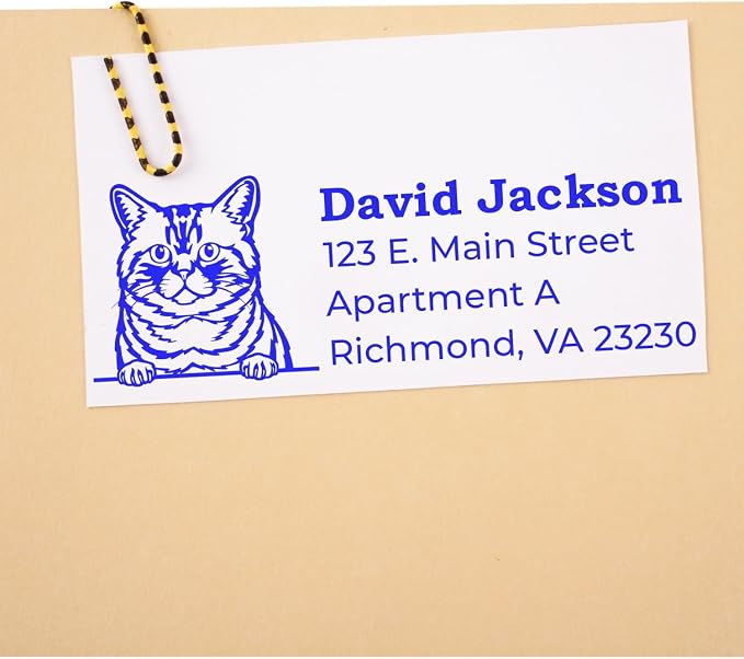 Peeking Brazilian Shorthair Cat Self-Inking Address Stamp - Crisp Imprint | Cat Address Stamp for Brazilian Shorthair Cat Owners. Rectangular Address Stamp for Pet Owners Custom. 4 case colors.