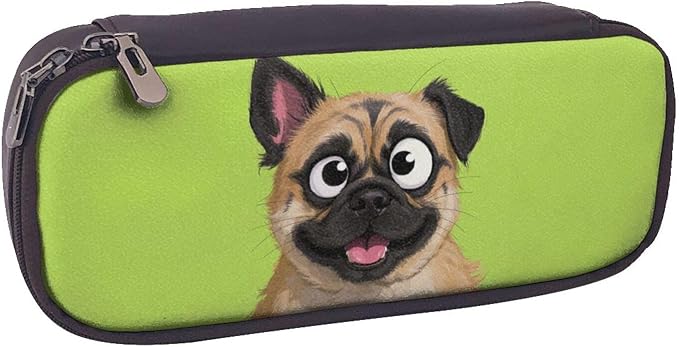 Leather Pen Case with Zipper - Aesthetic Pen Holder Dog funny face animal Pencil Case for Women & Men - Handcrafted Pencil Bag Multi-Functional Travel Cosmetic Case for Work Office Tool Pouch