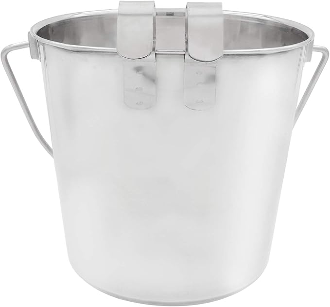 Flat Sided Pail with Dual Hooks, Snugly Fit On Dog, Cat and Critter Crates & Cages, Heavy Duty Stainless Steel | 9 Quart (PN: FSP-9)