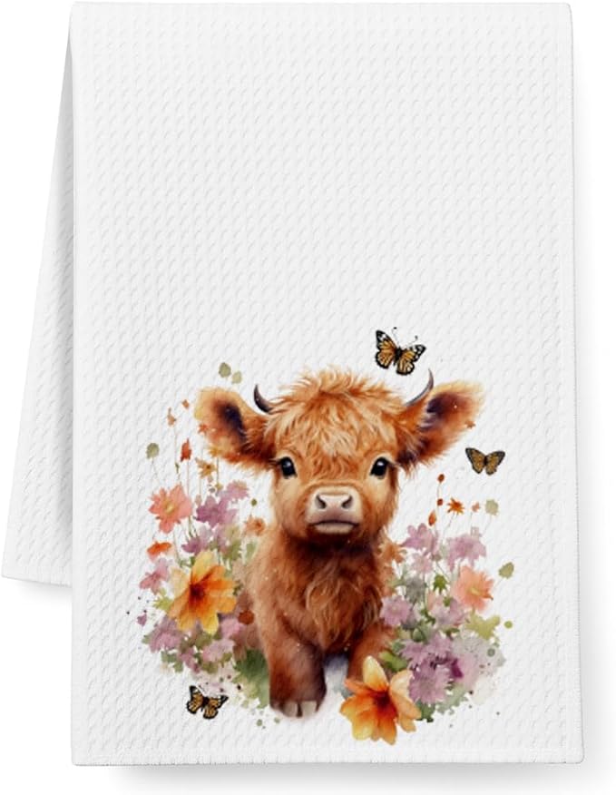 Cute Farmhouse Highland Cow Kitchen Towels Decor,Highland Cow Hand Towel for Bathroom,Highlands Cows Theme Dish Towels Gifts for Women Mom Nieces Grandma Friend,Drying Cloth Tea Towel