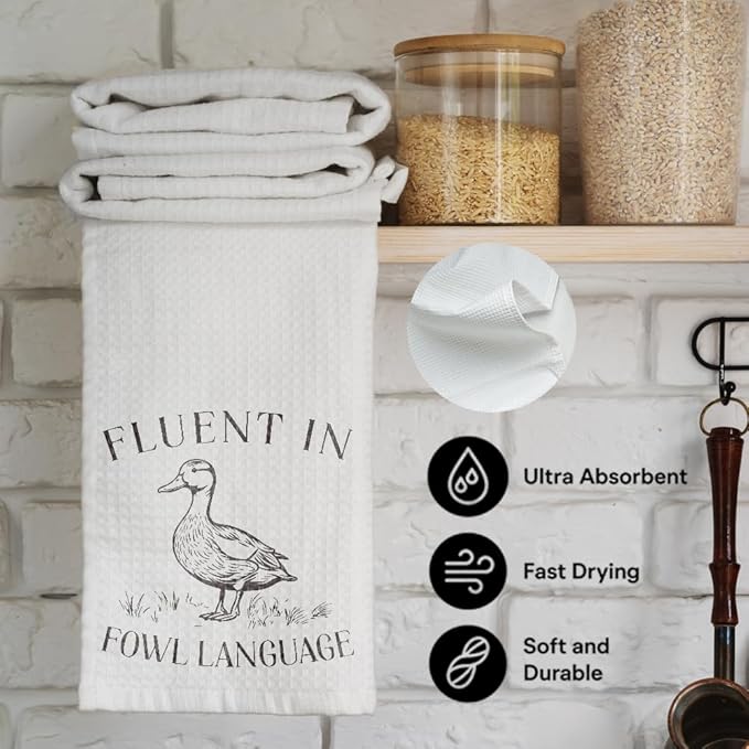 Funny Farmhouse Goose Kitchen Towels Decor,Duck Hand Towels for Bathroom,Fluent in Fowl Language,Goose Dish Towel Tea Towel for Home,Birthday Party Decorations Housewarming Gifts for Goose Lover-14