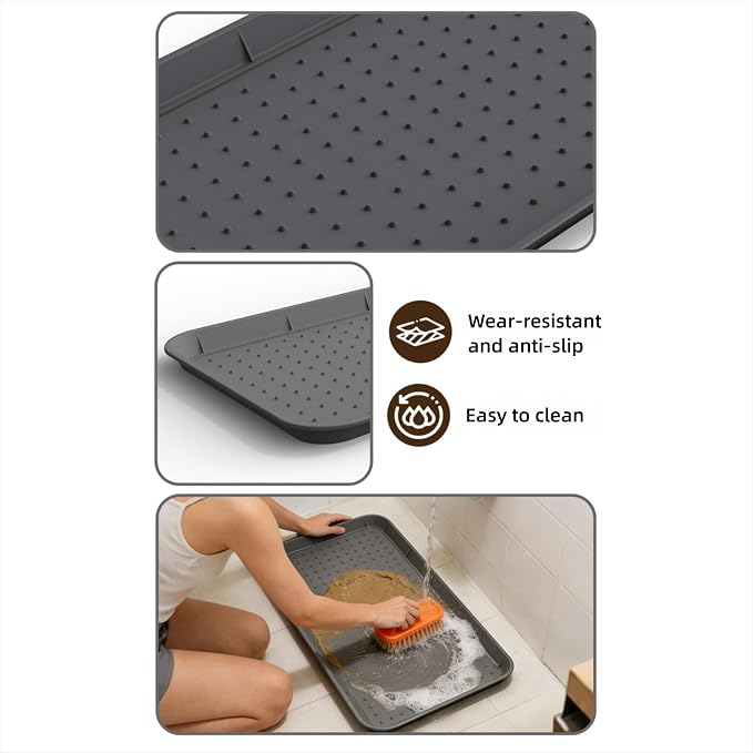 Asixxsix Silicone Boot Tray, 30x15 inch Non Slip Shoe Tray with Raised Edge, Pet Feeding Mat Sink Protector, Heavy Duty Boot Mat for Entryway Shoe Storage Indoor Outdoor Use (Gray)