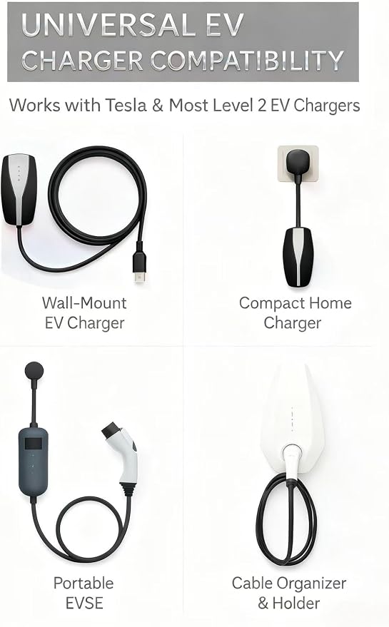 EV Charger Retractable Cord Reel, Overhead EV Charging Cable Organizer for Garage, 6.6 ft Reach, Ceiling or Wall Mount, Compatible with Tesla NACS & Most J1772 Cables