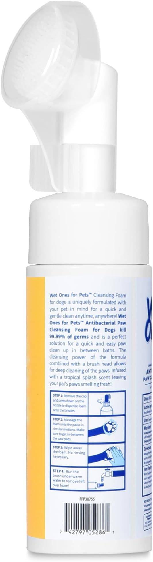 Wet Ones for Pets Antibacterial Dog Paw Cleaner with Built-In Brush, Foaming No-Rinse Formula for Cleaning Dirty Paws After Walks, Gentle Everyday Paw Wash for Dogs, 5 Oz - 6 Pack
