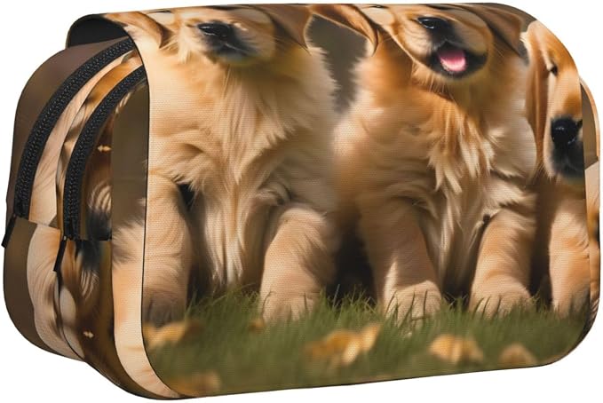 Golden Retriever dogs puppies pets print Pencil Case Box Organizer,Large Capacity Portable Big Pencil Bags with Zipper for Office Home