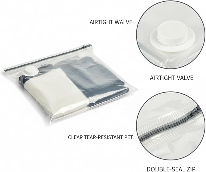 Vacuum Storage Bags for Clothes and Bedding, Clear Space Saver Bags with Valve, Reusable Compression Organizer (1 Pack)