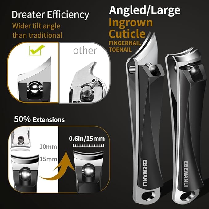 EBEWANLI Nail Clippers Set, Ultra Sharp Nail Clippers for Men, Slanted Angled Ingrown Toenail Clipper and Curved Fingernail Clipper Cutters, Stainless Steel Finger Nail Clippers Adult