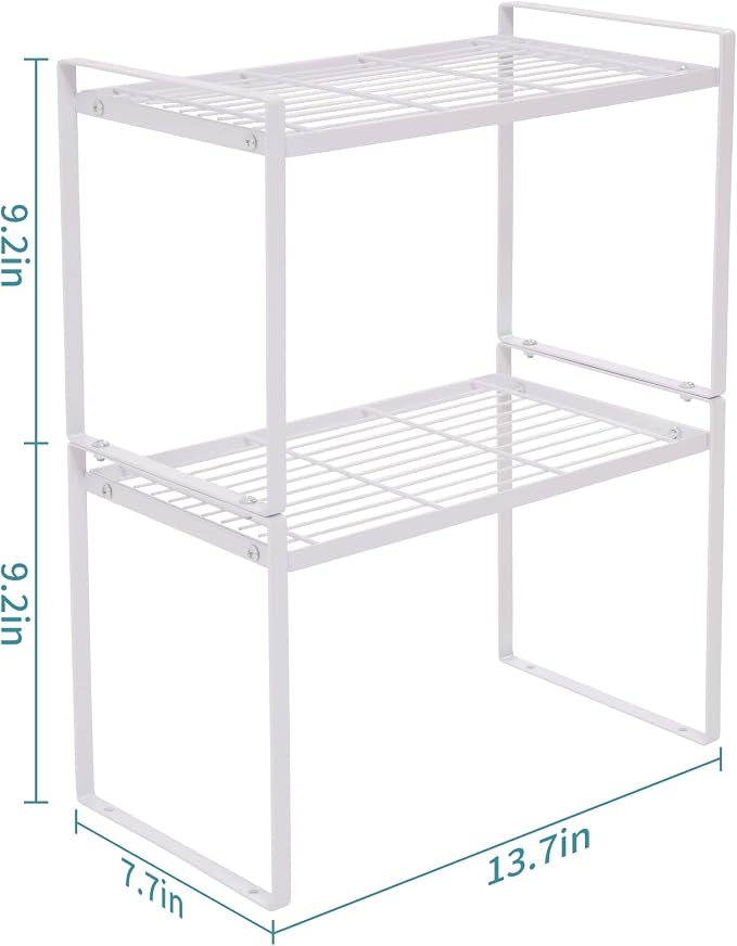MiaLi Cabinet Organizer Shelf, Set of 2 Metal Counter Shelves Spice Rack, Stackable Kitchen Bathroom Organizers and Storage, White