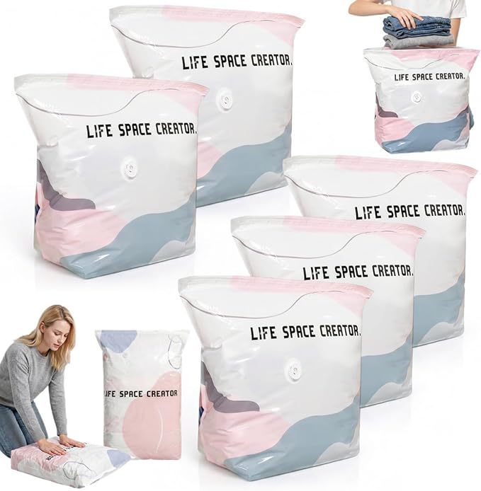 No‑Pump Vacuum Storage Bags, 2026 New Heavy-Duty Press & Seal For Clothes, Press & seal, No Pump Needed, Large Cube Vacuum Seal Bags, Reusable Space Saving Compression Bag (5PCS,70 * 50 * 30CM)