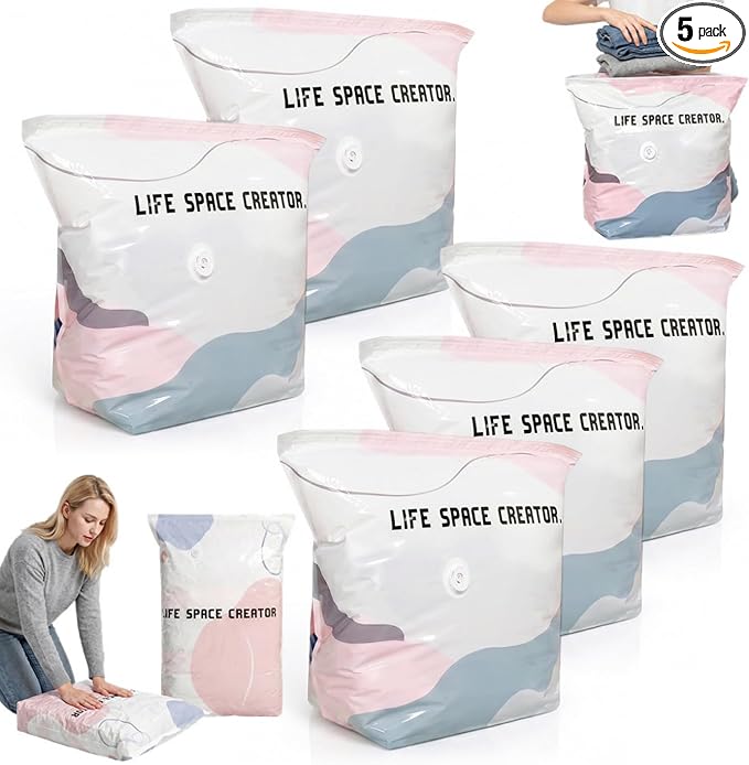 No‑Pump Vacuum Storage Bags, 2026 New Heavy-Duty Press & Seal For Clothes, Press & seal, No Pump Needed, Large Cube Vacuum Seal Bags, Reusable Space Saving Compression Bag (5PCS, 70 * 50 * 30CM)