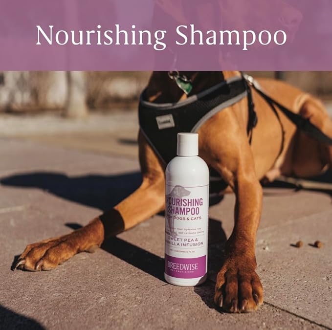 Breedwise Dog and Cat Shampoo - Hydrating Gentle Cleanse for Sensitive Skin - Supportive Flea and Tick Care - Sweet Pea & Vanilla Scent - 12oz - Made in USA