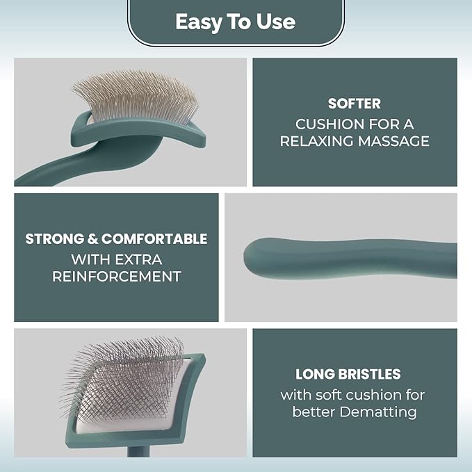 Self- Cleaning Slicker Brush for Dogs Suitable for Short & Long Haired Dogs and Effective Deshedding for Pet Grooming, Undercoat Removal, Tangle-Free Fur (Green Brush + Comb)