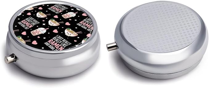 Round Pill Dispenser, I Just Really Like Ramen Mini Organizer Case, Metal Travel Holder for Medicine, Purse Pocket Container for Vacation Trips